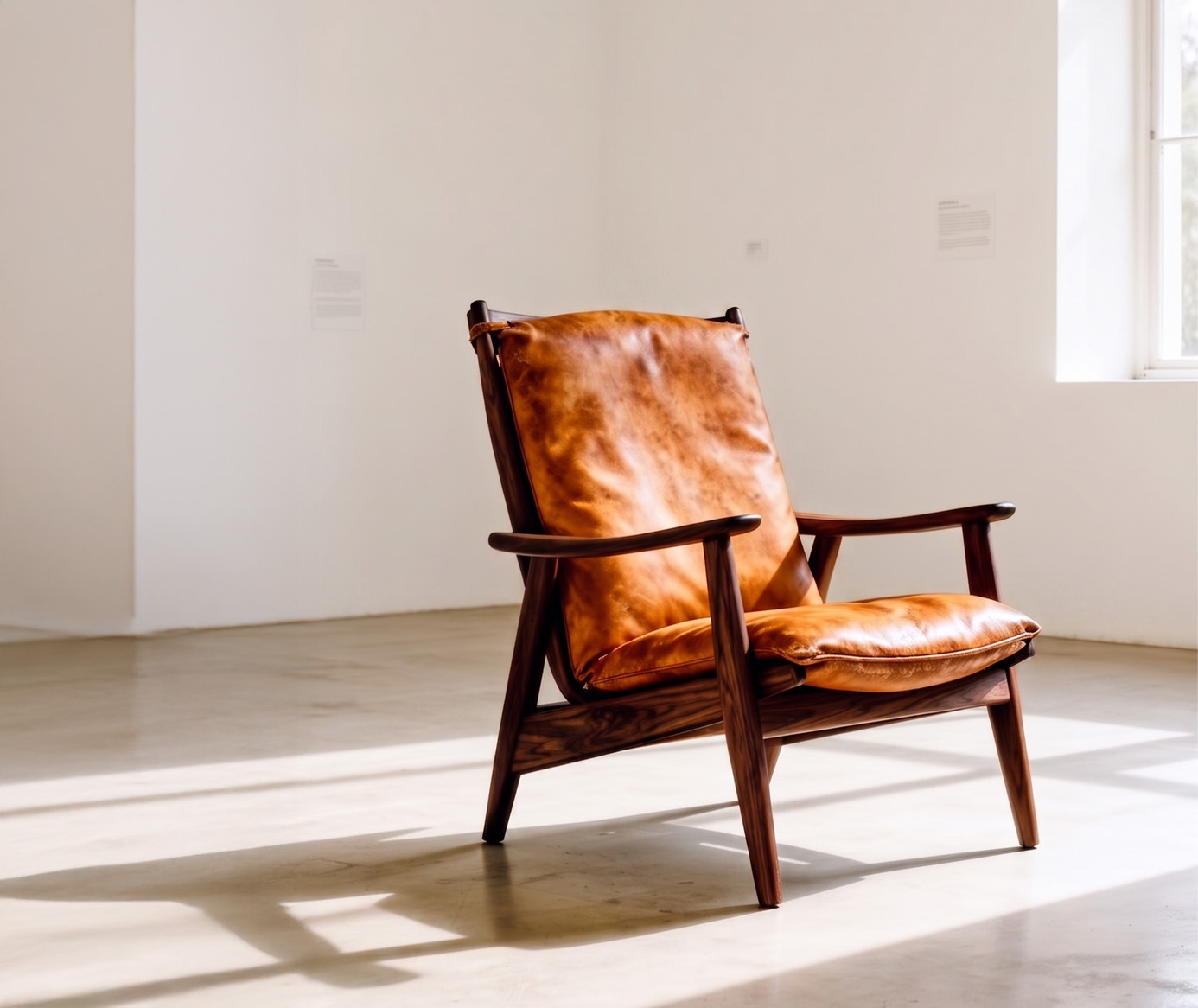 Aged leather armchair in a quiet gallery